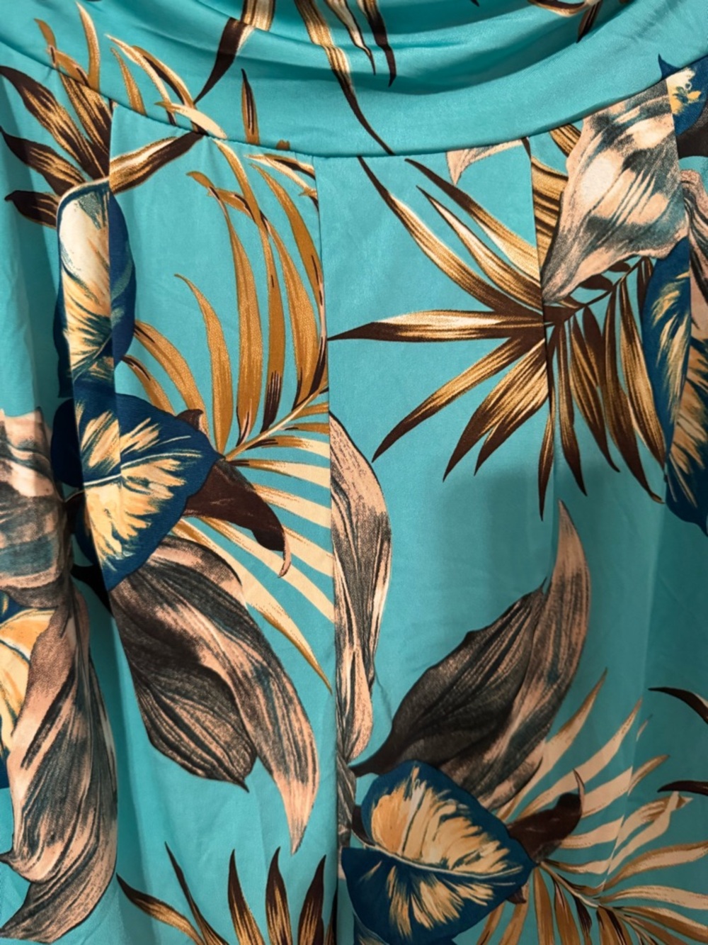 Janette Plus Turquoise Tropical Strapless Romper with Palm Print - Picture 4 of 4